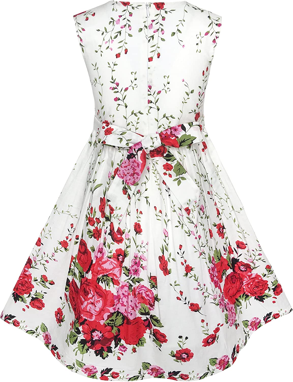 Girls Dress Rose Flower Double Bow Tie Party Sundress-Dress-ridibi