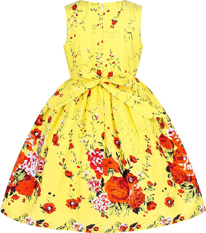 Girls Dress Rose Flower Double Bow Tie Party Sundress-Dress-ridibi