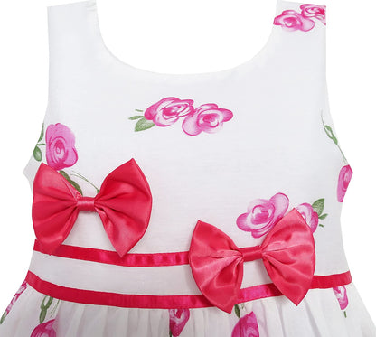 Girls Dress Rose Flower Double Bow Tie Party Sundress-Dress-ridibi