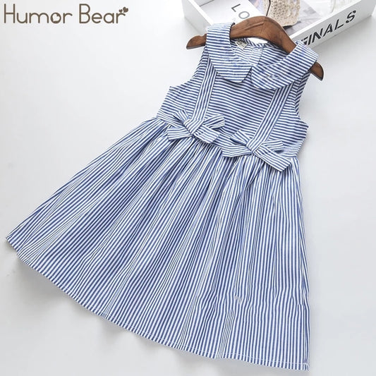 Summer Girls Dress Striped Collar Sleeveless-Dress-ridibi