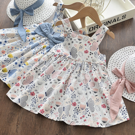 Girl's Printed Cotton Dress With Butterflies-Dress-ridibi