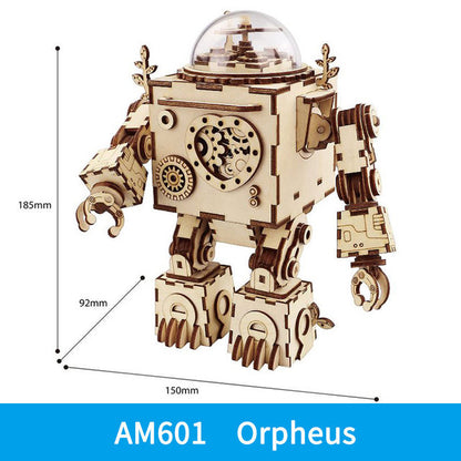 Robotime ROKR Robot Steampunk Music Box 3D Wooden Puzzle Assembled Model Building Kit Toys For Children Birthday Gift-Toys-ridibi