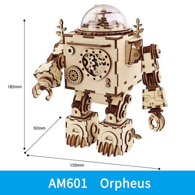 Robotime ROKR Robot Steampunk Music Box 3D Wooden Puzzle Assembled Model Building Kit Toys For Children Birthday Gift-Toys-ridibi