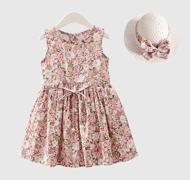 Cotton Comfortable Dress with Hat - 2pc 2T to 7yrs-Dress-ridibi