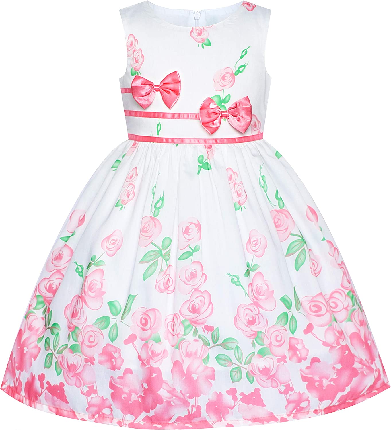 Girls Dress Rose Flower Double Bow Tie Party Sundress-Dress-ridibi