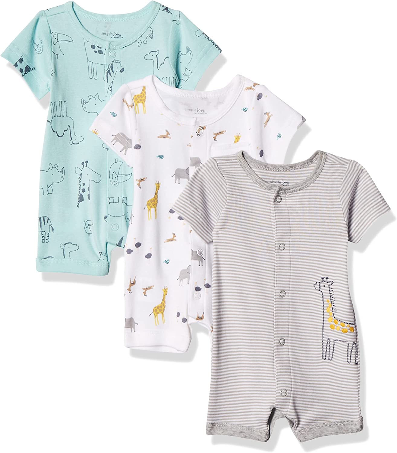 Simple Joys by Carter's Unisex Babies' Snap-Up Rompers, Pack of 3-Rompers-ridibi