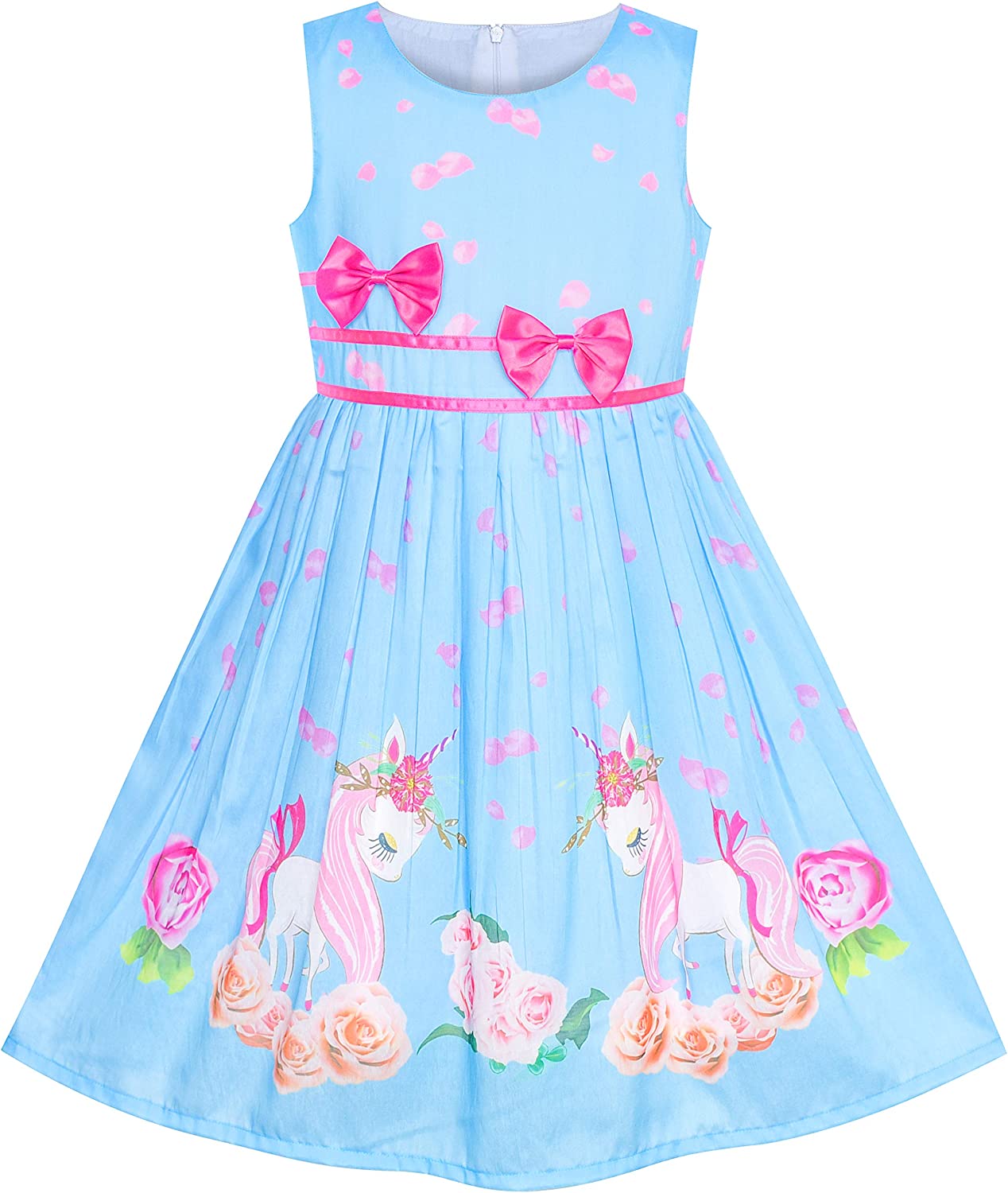 Girls Dress Rose Flower Double Bow Tie Party Sundress-Dress-ridibi