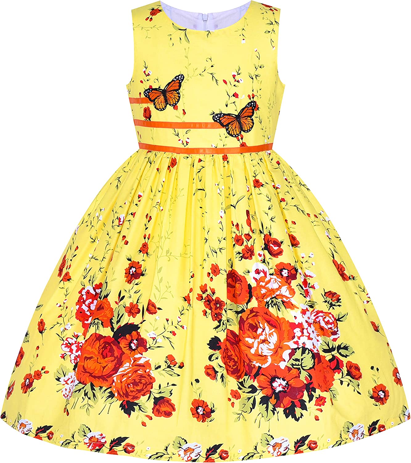 Girls Dress Rose Flower Double Bow Tie Party Sundress-Dress-ridibi