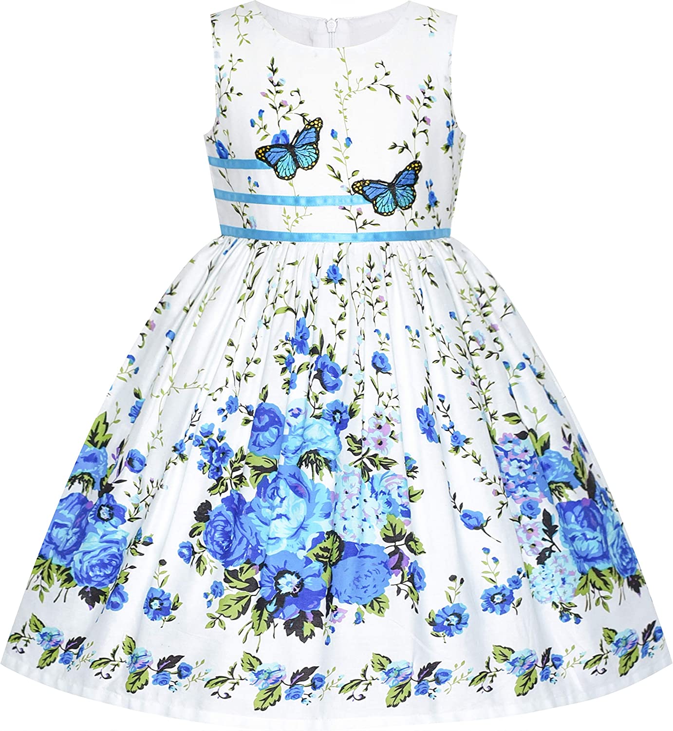 Girls Dress Rose Flower Double Bow Tie Party Sundress-Dress-ridibi