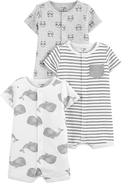 Simple Joys by Carter's Unisex Babies' Snap-Up Rompers, Pack of 3-Rompers-ridibi