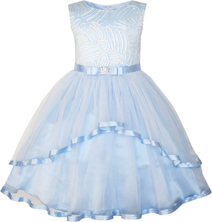 Sunny Fashion Flower Girls Dress Blue Belted Wedding Party Bridesmaid Size 4-12-Dress-ridibi