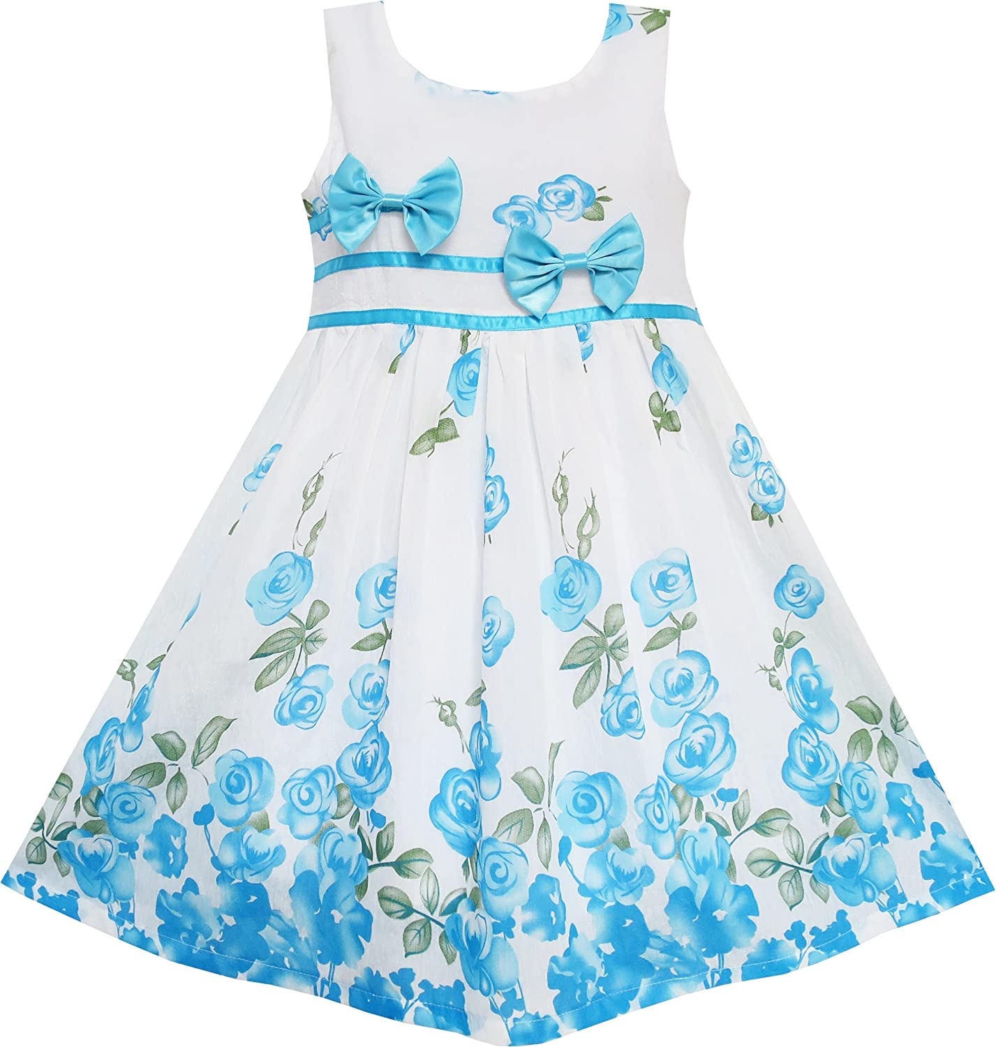 Girls Dress Rose Flower Double Bow Tie Party Sundress-Dress-ridibi