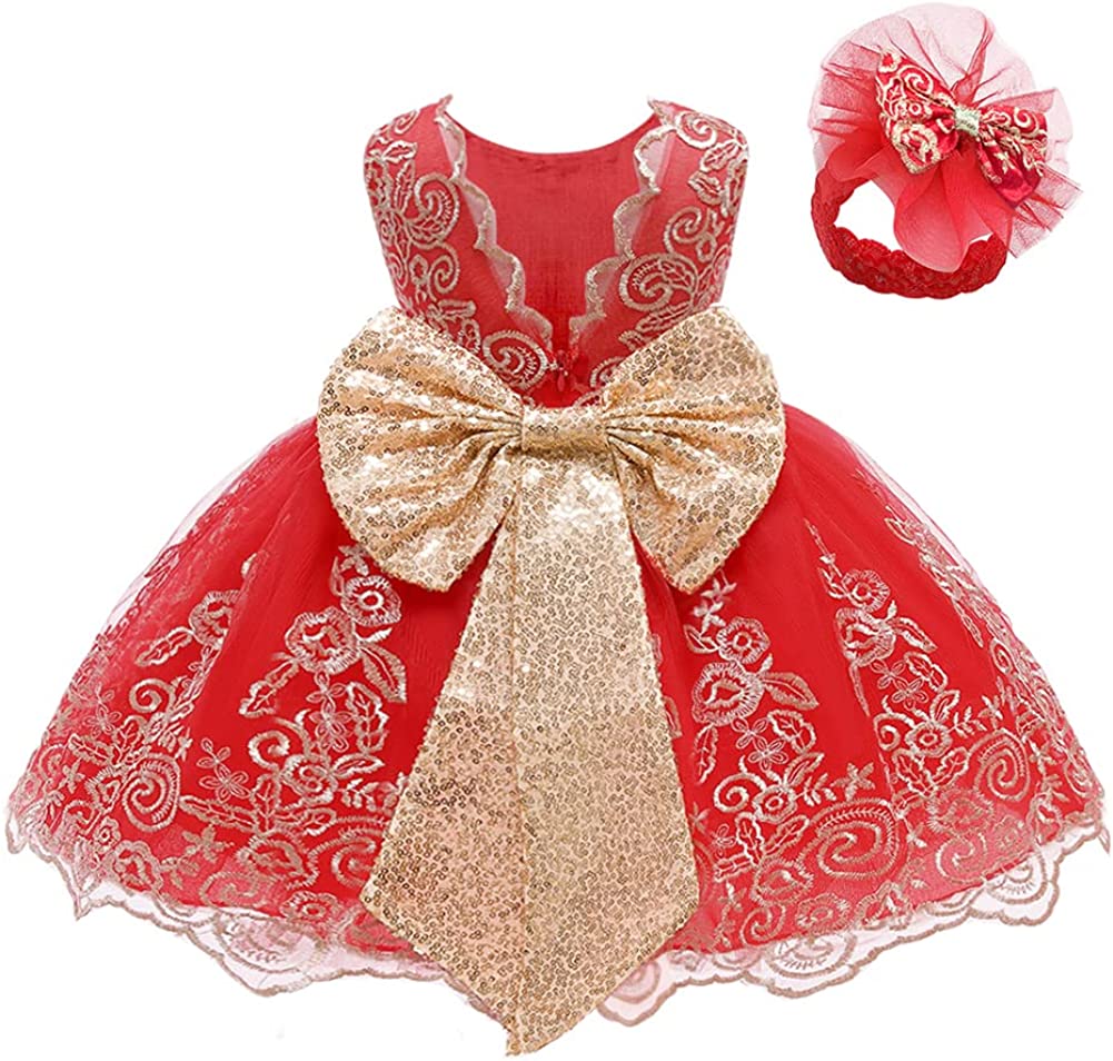 Baby Girls Ruffle Lace Backless with Headwear,Bowknot Flower Dresses Pageant Party Wedding Baby Girl Dress-Dress-ridibi