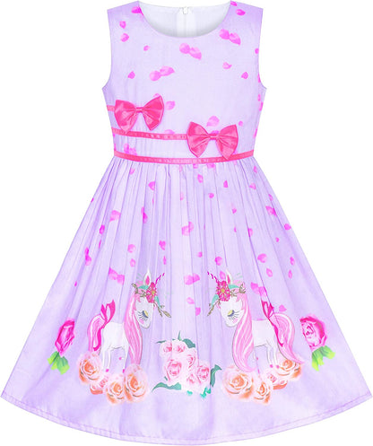 Girls Dress Rose Flower Double Bow Tie Party Sundress-Dress-ridibi