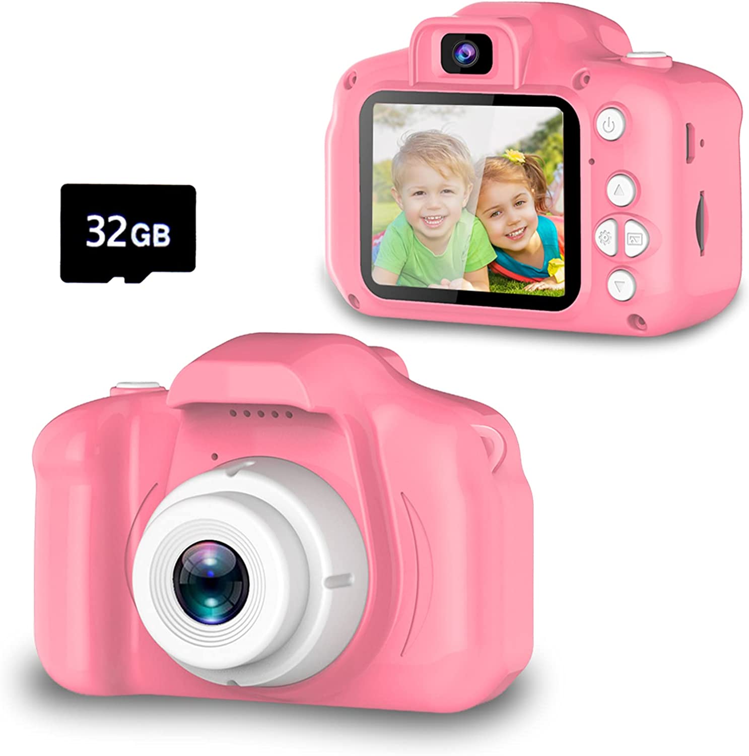 Kids Selfie Camera, Christmas Birthday Gifts for Girls Age 3-9, HD Digital Video Cameras for Toddler, Portable Toy for 3 4 5 6 7 8 Year Old Girl with 32GB SD Card-Pink-Video & DVD Players-ridibi