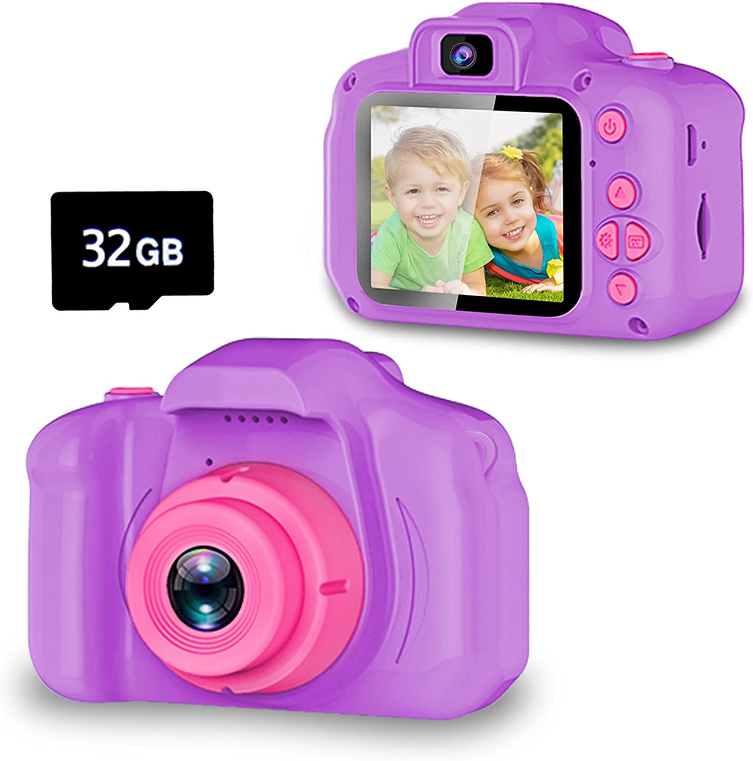 Kids Selfie Camera, Christmas Birthday Gifts for Girls Age 3-9, HD Digital Video Cameras for Toddler, Portable Toy for 3 4 5 6 7 8 Year Old Girl with 32GB SD Card-Pink-Video & DVD Players-ridibi