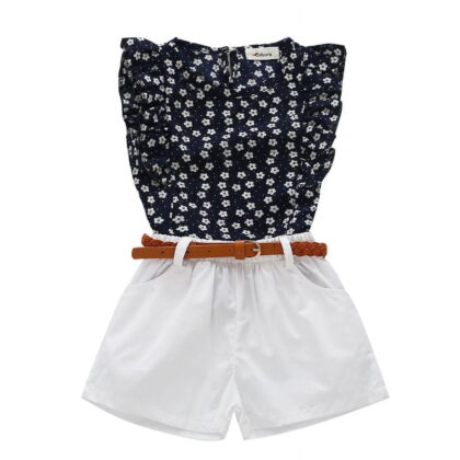 2PCS Kids Toddler Baby Girls Outfits Summer Clothes Sleeveless T-shirt Tops Shorts Clothes Set