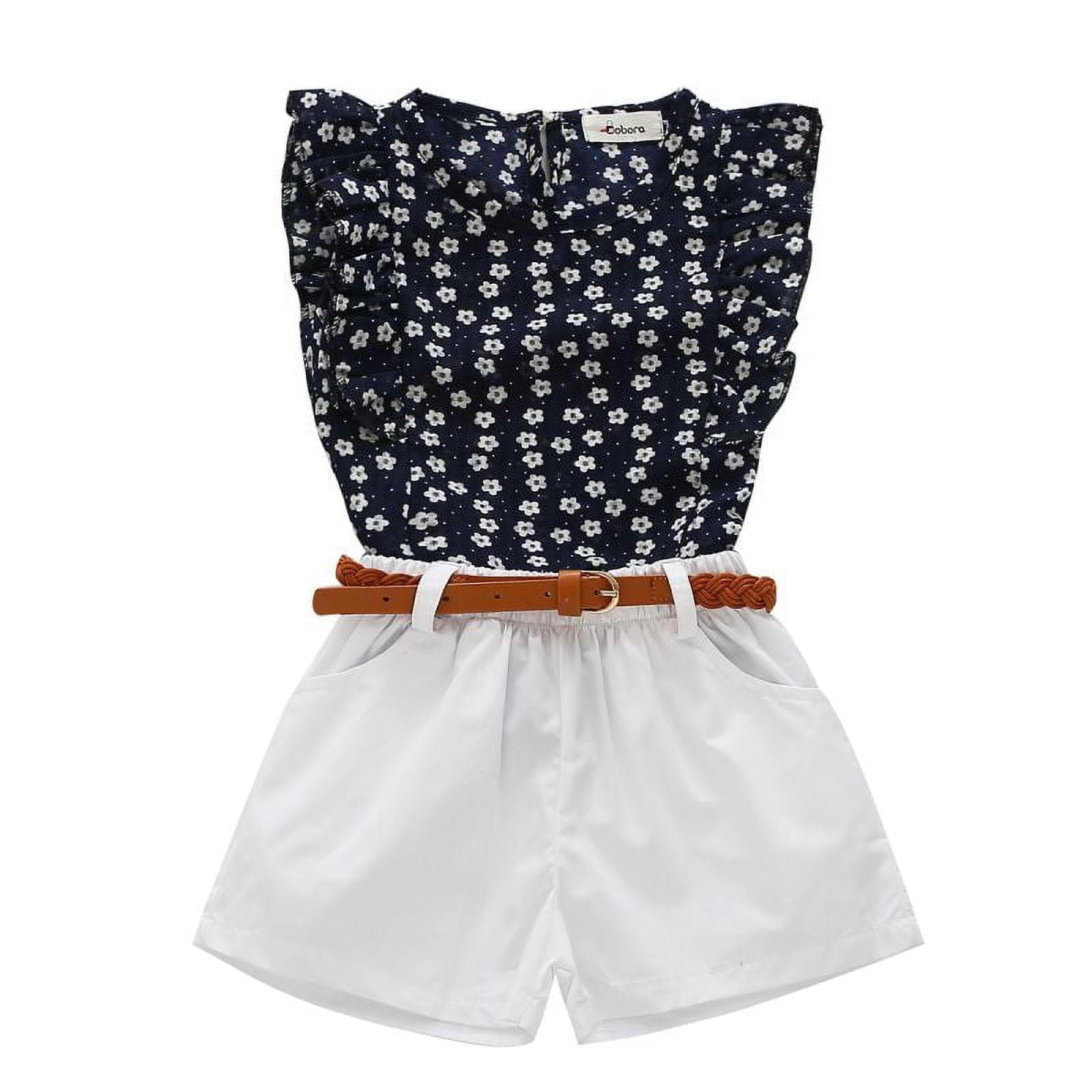 2PCS Kids Toddler Baby Girls Outfits Summer Clothes Sleeveless T-shirt Tops Shorts Clothes Set