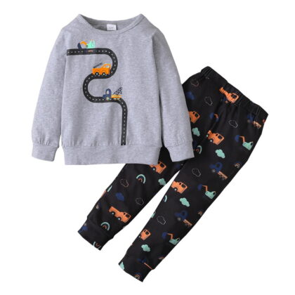 5T Kids Boys Clothes Little Boys 2PCS Outfits 5-6 Years Boys Long Sleeve Round Neckline Top Pants Set Gray