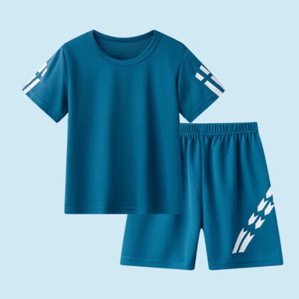 Amidoa Boys Summer Athletic 2 Piece Outfits Performance CrewNeck Short Sleeve and Active Casual Short Kids Clothing Set Blue Size 4T