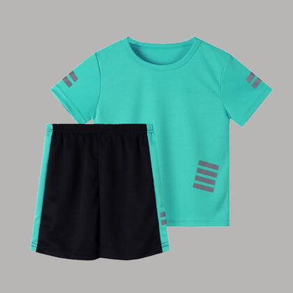 Amidoa Boys Summer Athletic 2 Piece Outfits Performance CrewNeck Short Sleeve and Casual Active Short Kids Clothing Set Green Size 6