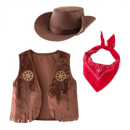 ANINEO Cowboy Clothing for Kids Fancy Dress Up Vest with Cowboy Hat Bandanas Outfit