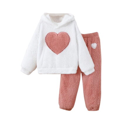 Atogsazn Children's Girls Fuzzy Winter Clothes Kids Fleece Long Sleeve Hooded Tops and Pants 2PCs Outfits White 9-10 Years