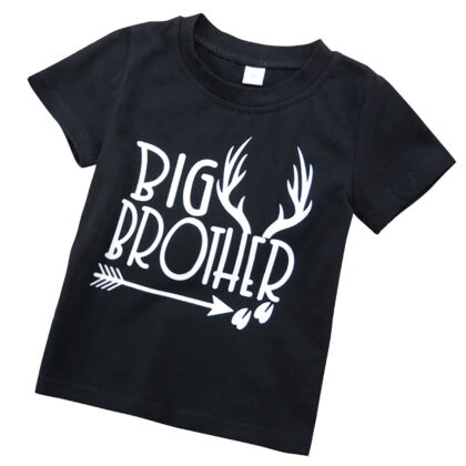 Big Brother Announcement T Shirt Toddler Boys Deer Print Cotton Tees Little Kids Birthday Party Tops Baby Short Sleeve Summer Clothes, Sizes 2T-7T