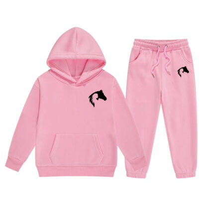 Big Girls Outfits Set Cute Letter Print Hoodie Pants Comfy Casual Two Piece Outfit Kids Winter Wear Clothing Pink Size 8-9T