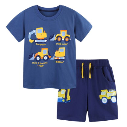 BOBOGOJP Toddler Boy Clothes Cartoon Cotton Summer Short Sleeve T-Shirt and Shorts Kids Outfit Set Blue for Size 6-7 Years