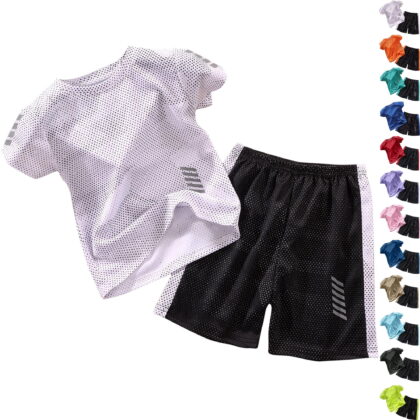 Boys Athletic Shorts Set 2 Piece Summer Clothes Outfit with Graphic Tee and Boys Basketball Shorts for Active Kids Casual Sports Suit