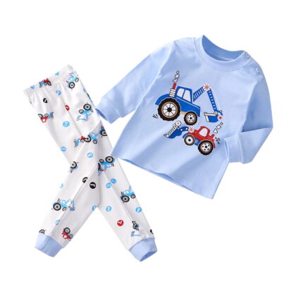 Boys Outfits Soft Outfits Cartoon Prints Long Sleeve Kid Loungewear Sets Clothes Sky Blue 18 Months-24 Months