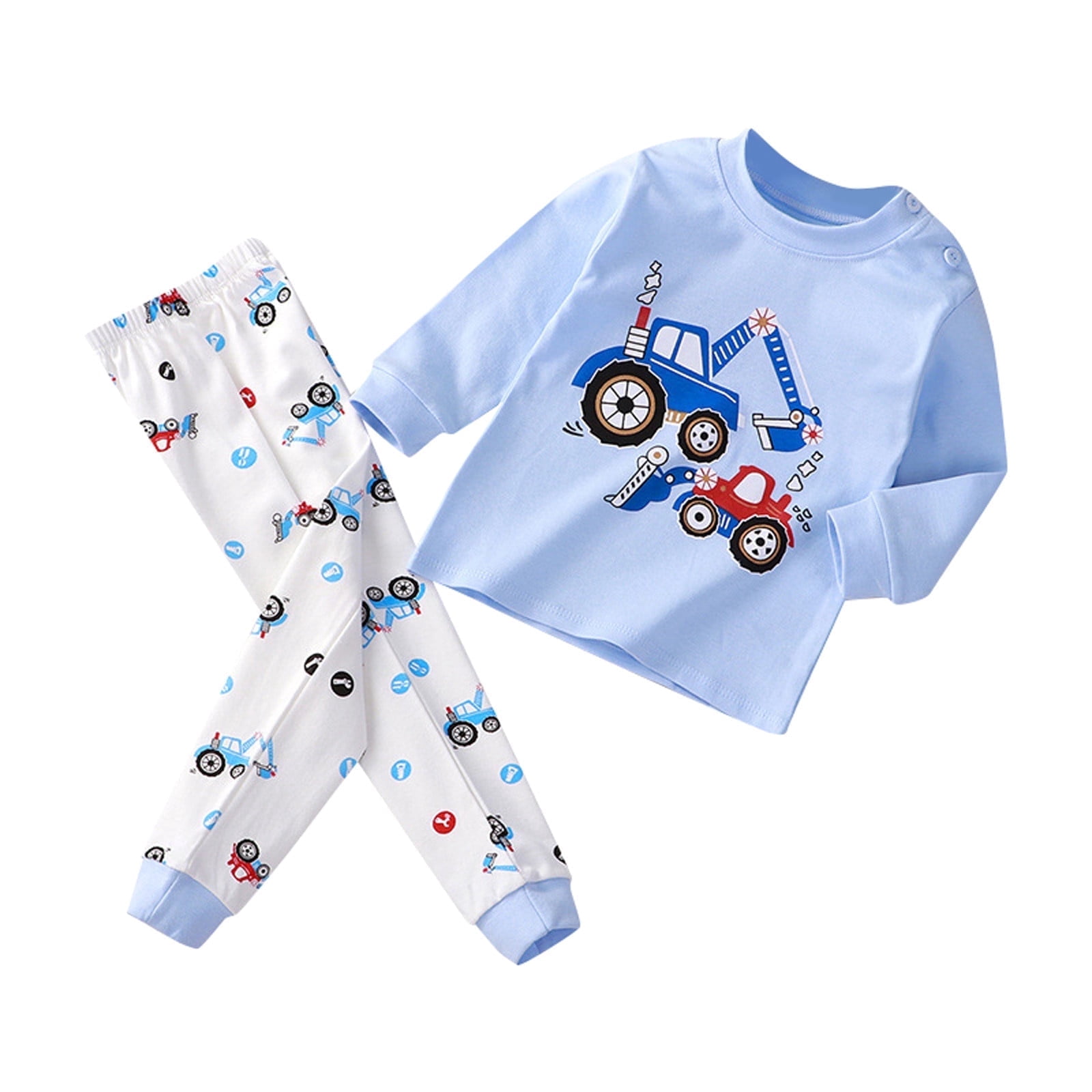 Boys Outfits Soft Outfits Cartoon Prints Long Sleeve Kid Loungewear Sets Clothes Sky Blue 18 Months-24 Months