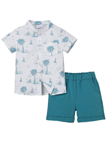 CARETOO Little Boys Clothes Short Sleeve Print Shirt Top Shorts Beach Summer 2Pcs Kids Outfits 4-7Y