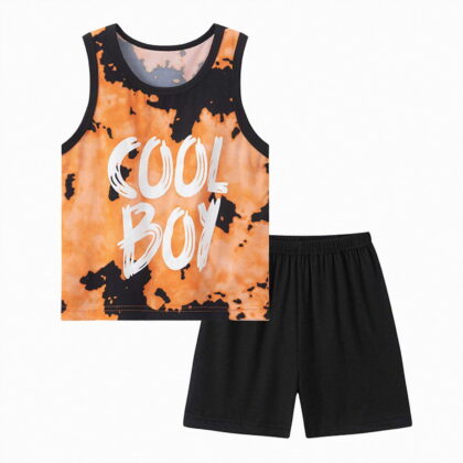 Ccpelsie Boys Outfit 2Pcs Kids' Summer Beach Clothes Set Shirt Top +Shorts for Children Orange,11-12 Years