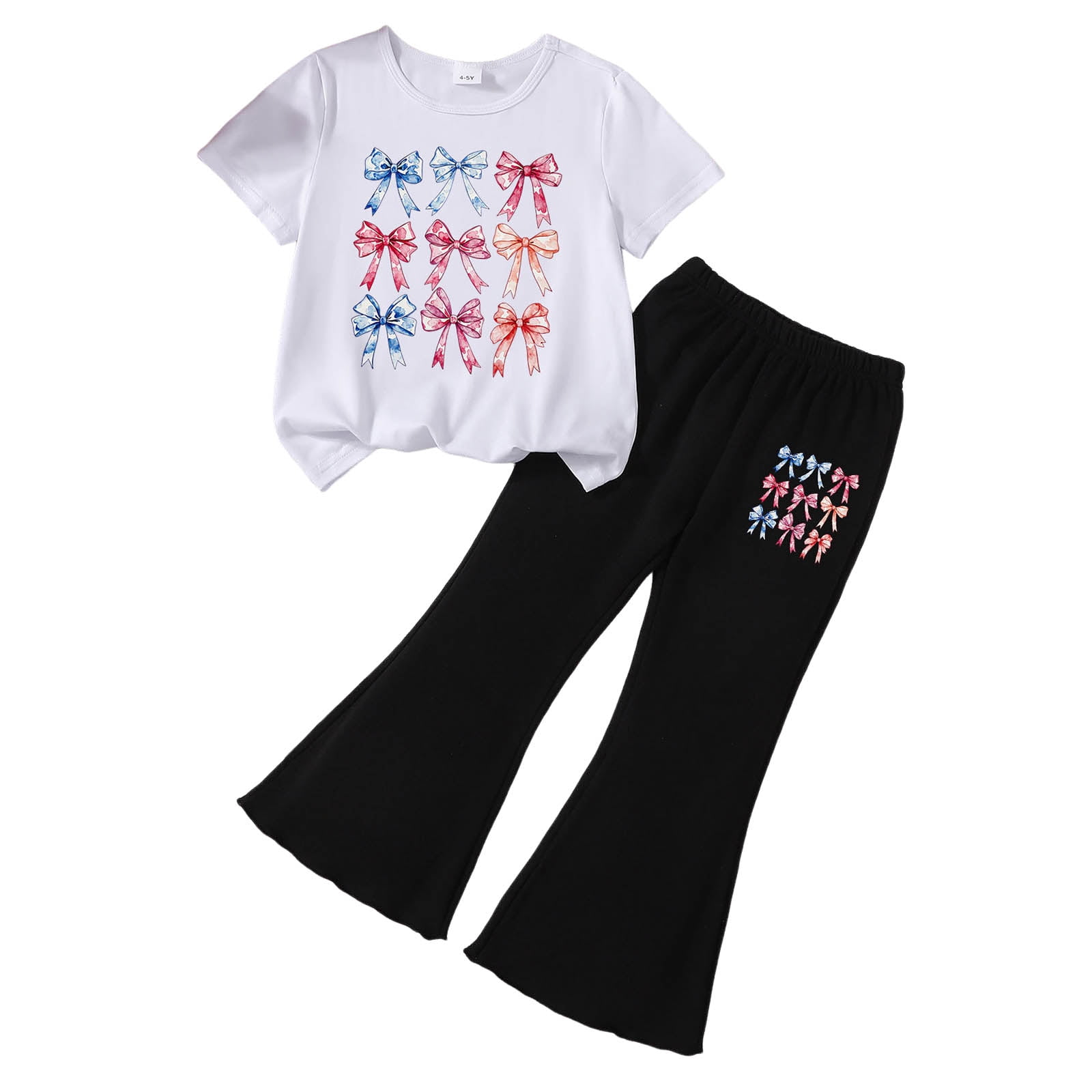 Ccpelsie Little Girls 2 Piece Summer Outfits Short Sleeve T-Shirt and Pant Kids Clothes Short Sets M,3-4 Years - Image 2