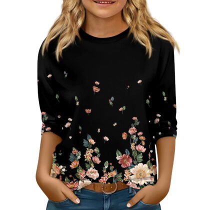 CCRFTGI Girls Tops 12-14 3/4 Length Sleeve Shirt Spring Cute Floral Graphic Shirts Size 10-12 Kids Crewneck Tshirts Trendy Plain Tween Girls Clothes Multicolor 5-6Years
