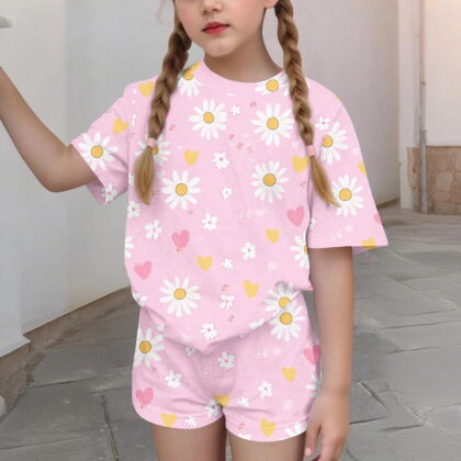 Cethrio Girls Summer Outfit Sets, Two Piece Short Sleeve Casual Crewneck Kids' Clothing Sets Multicolor Size 14-16