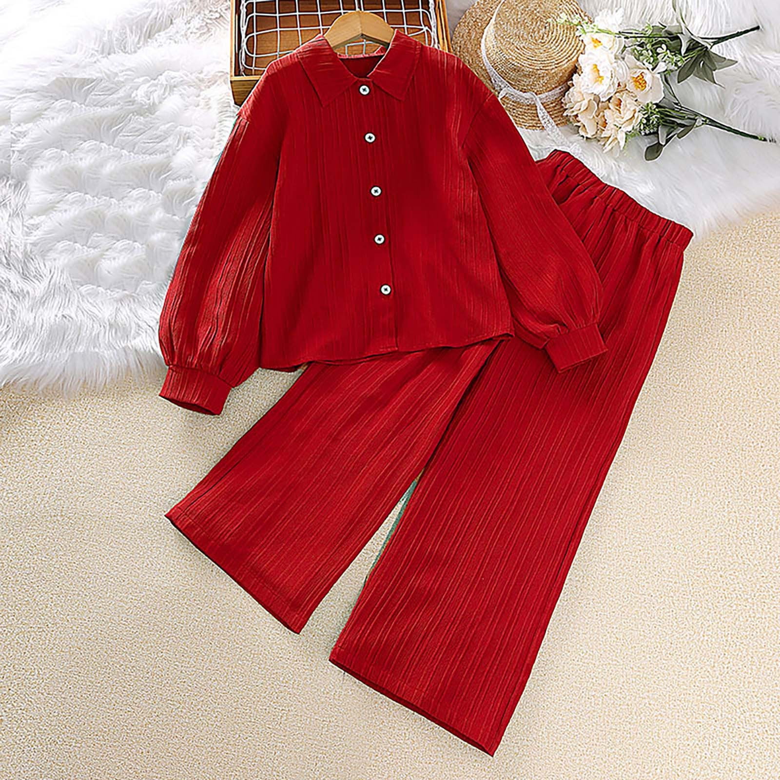 Children's Clothing Autumn New Medium And Large Children's Lapel Long Sleeve Shirt And Trousers Girls' Suit - Image 3