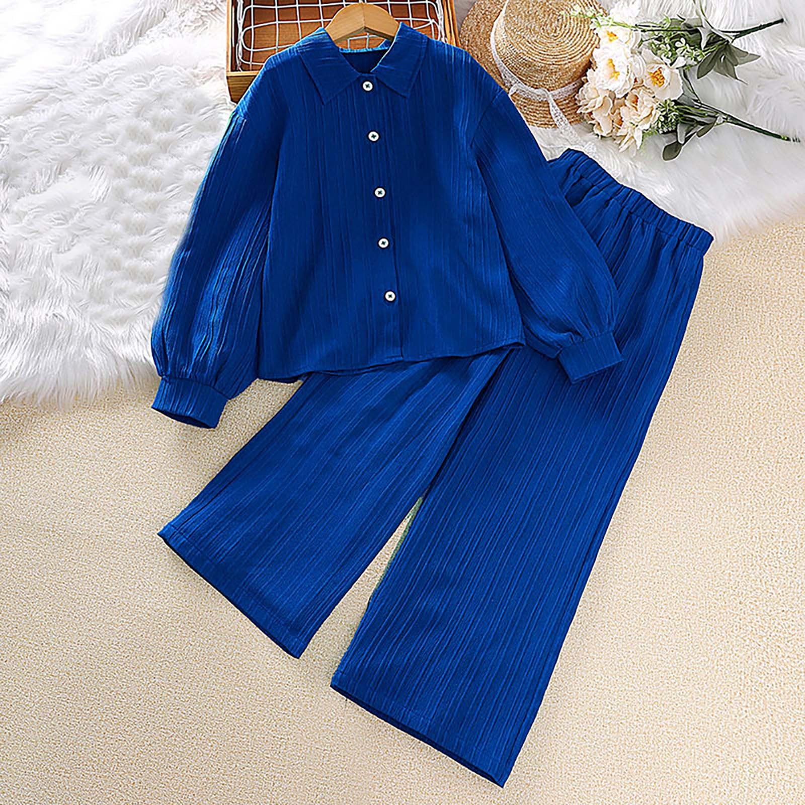 Children's Clothing Autumn New Medium And Large Children's Lapel Long Sleeve Shirt And Trousers Girls' Suit - Image 4