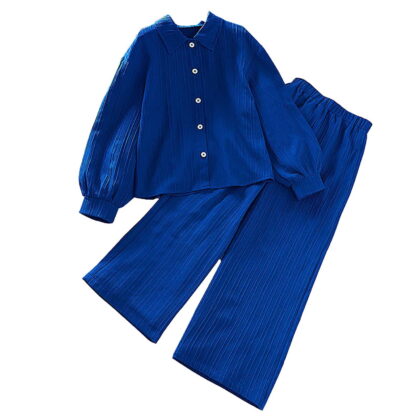 Children's Clothing Autumn New Medium And Large Children's Lapel Long Sleeve Shirt And Trousers Girls' Suit