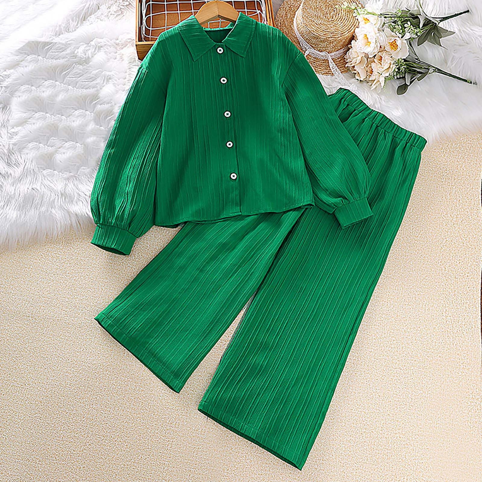 Children's Clothing Autumn New Medium And Large Children's Lapel Long Sleeve Shirt And Trousers Girls' Suit - Image 5