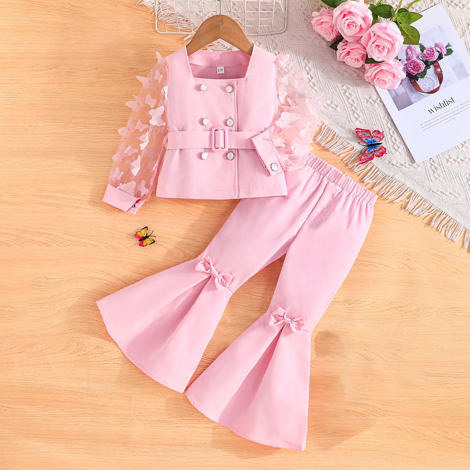 Children's Clothing Sets Butterfly Mesh Sleeves Suit Jacket + Pants 2pcs Sets Kids Boutique Clothes Girls Outfit Sets Clothes - Image 3