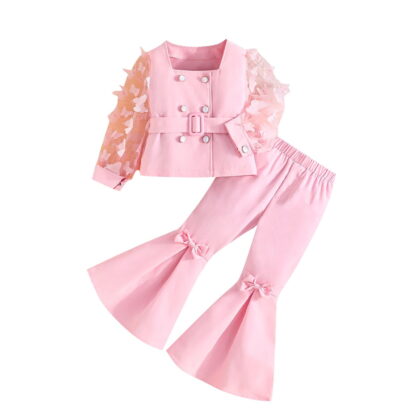 Children's Clothing Sets Butterfly Mesh Sleeves Suit Jacket + Pants 2pcs Sets Kids Boutique Clothes Girls Outfit Sets Clothes
