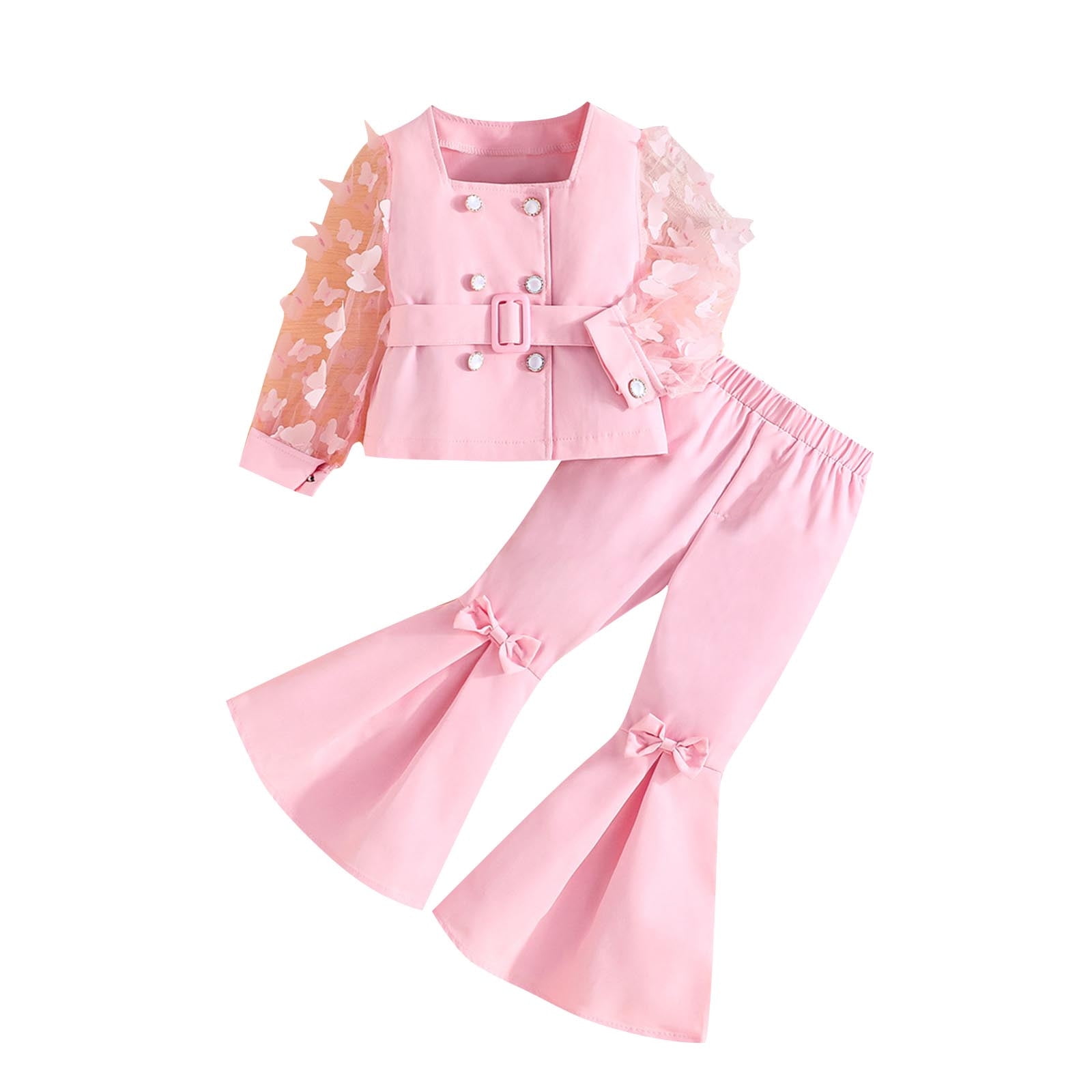 Children's Clothing Sets Butterfly Mesh Sleeves Suit Jacket + Pants 2pcs Sets Kids Boutique Clothes Girls Outfit Sets Clothes