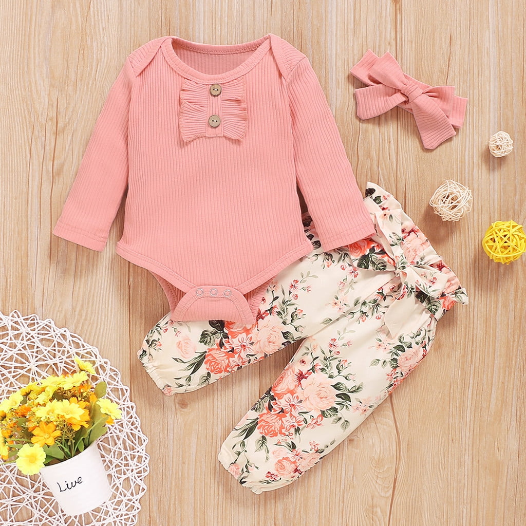 Durtebeua Kids Toddler Baby Girl Clothes Long Sleeve Romper and Pant Set 3-9 Months - Image 3