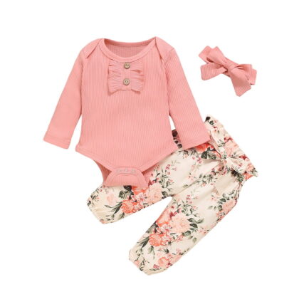 Durtebeua Kids Toddler Baby Girl Clothes Long Sleeve Romper and Pant Set 3-9 Months