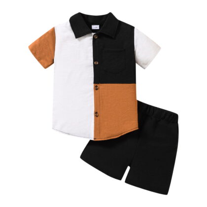 Fashion Kids Clothes Set for Toddler Boys Short Sleeve Patchwork T Shirt Tops Shorts Child Kids Gentleman Outfits