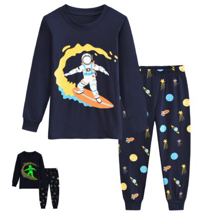FEDPOP Toddler Boys Space Pajamas Glow in the Dark Graphic Sleepwear Kids Cotton Pjs Clothes 3T