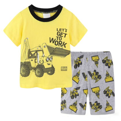 felwors Little Boys Pajamas Toddler Short Sets Boys Summer Pjs Kids Jammies Cotton Excavator Sleepwear Clothes Shirts Set Size 2-7T (6-7 Years, Yellow)